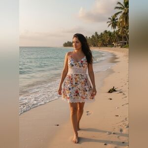 White Floral Cals Laced Midi Sun Dress